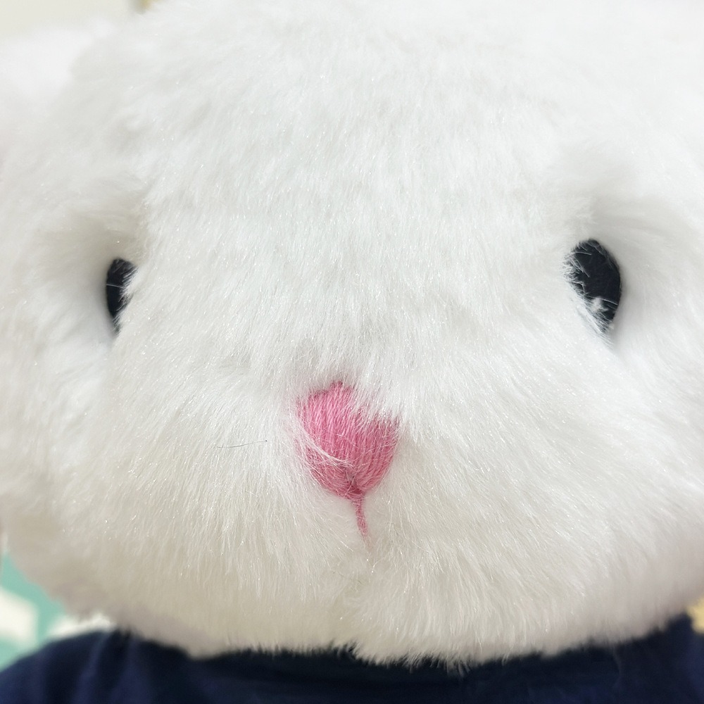 Mei Mei Bunny Plush - 23cm Cute White Rabbit Stuffed Toy with Navy Blue Buttoned Jacket, 203g Soft & Huggable Compan 16