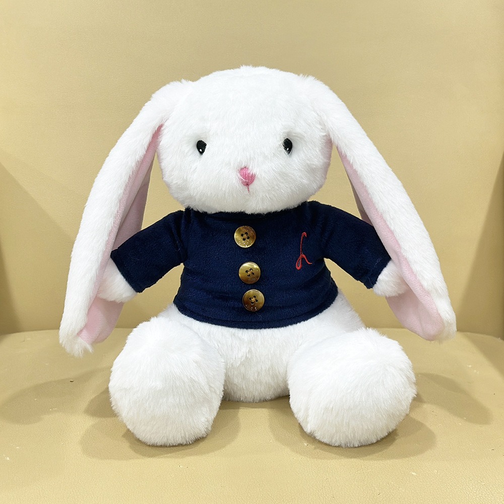 Mei Mei Bunny Plush - 23cm Cute White Rabbit Stuffed Toy with Navy Blue Buttoned Jacket, 203g Soft & Huggable Compan 15