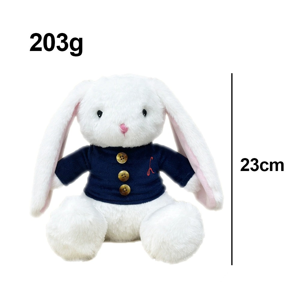 Mei Mei Bunny Plush - 23cm Cute White Rabbit Stuffed Toy with Navy Blue Buttoned Jacket, 203g Soft & Huggable Compan 20