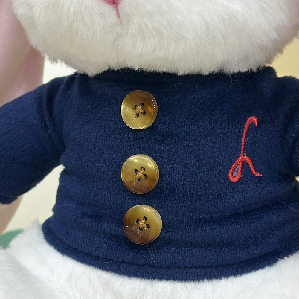 Mei Mei Bunny Plush - 23cm Cute White Rabbit Stuffed Toy with Navy Blue Buttoned Jacket, 203g Soft & Huggable Compan 18