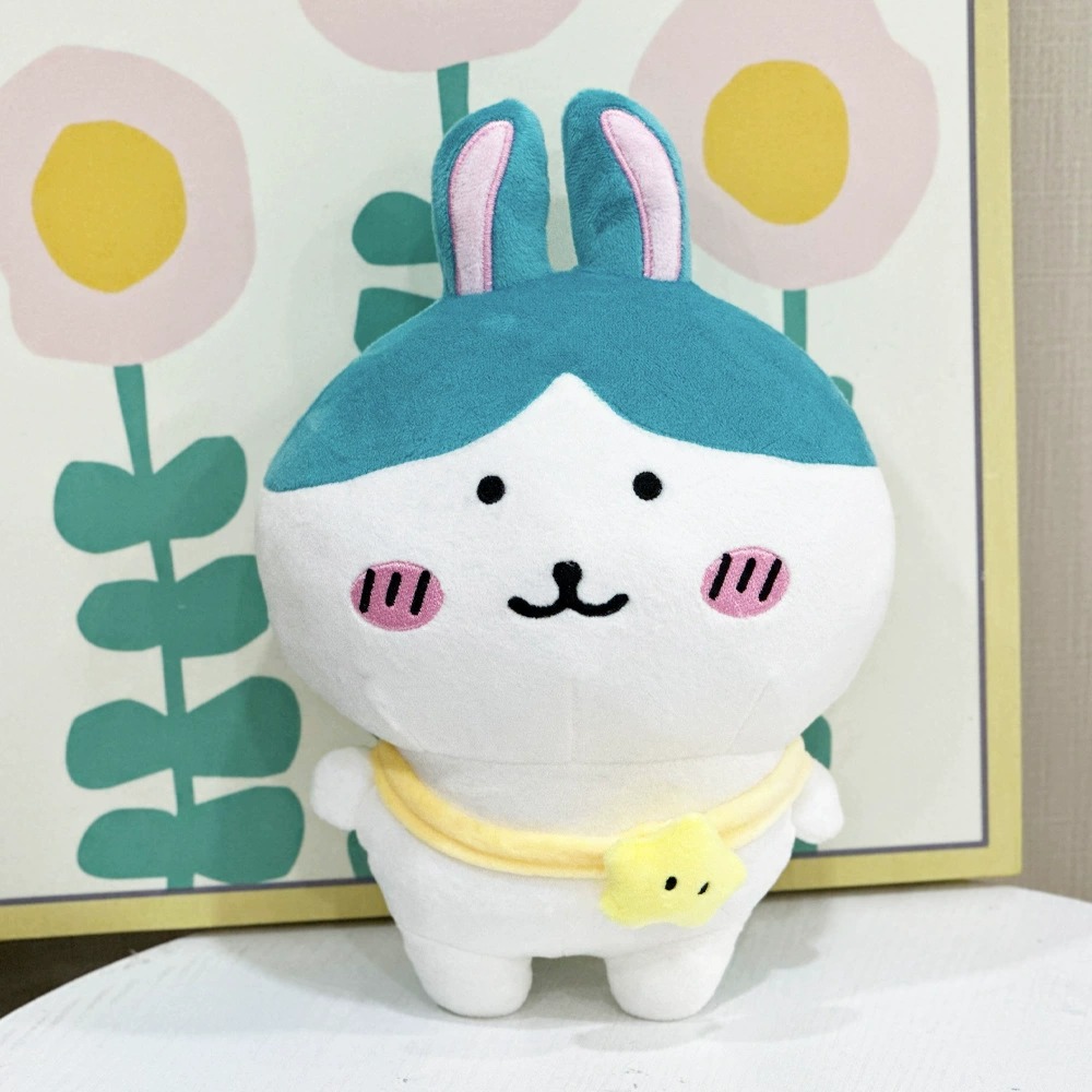 Adorable 24cm Teal & White Bunny Plush Toy - Soft Stuffed Animal with Yellow Bell Collar 14