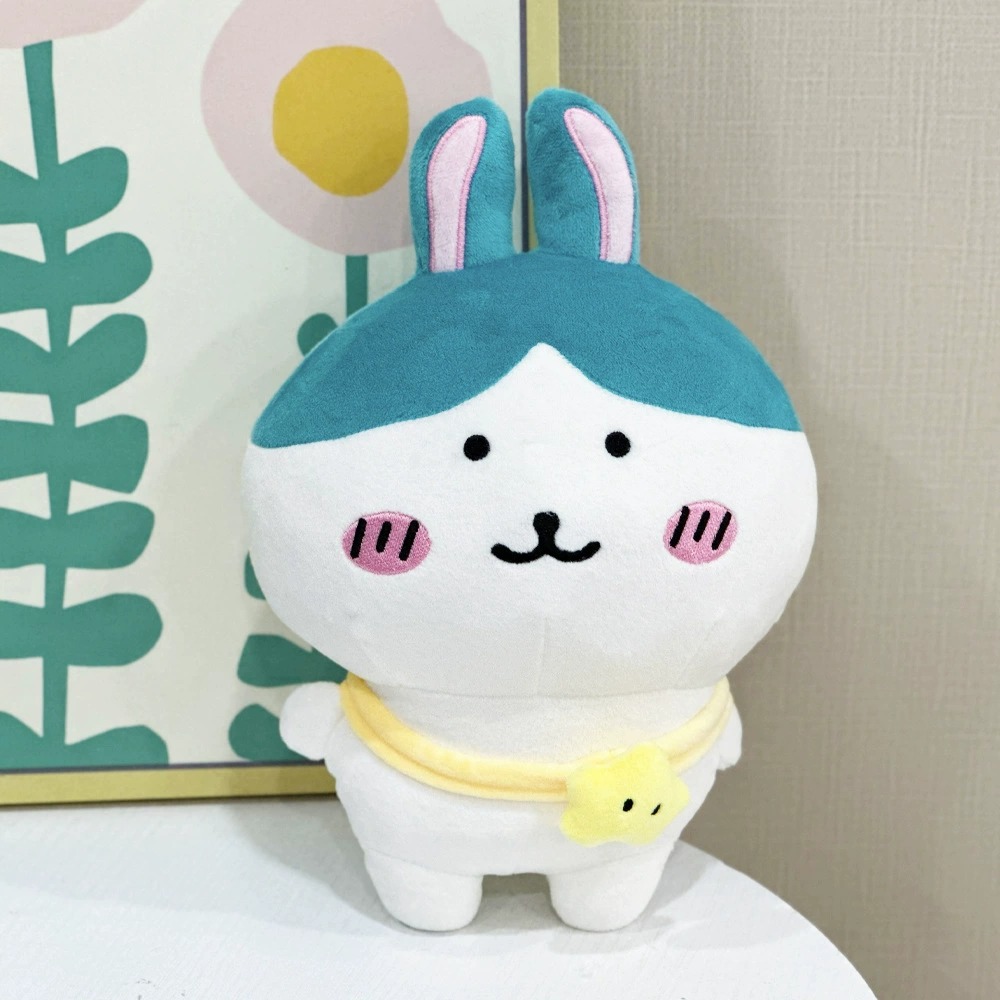 Adorable 24cm Teal & White Bunny Plush Toy - Soft Stuffed Animal with Yellow Bell Collar 15