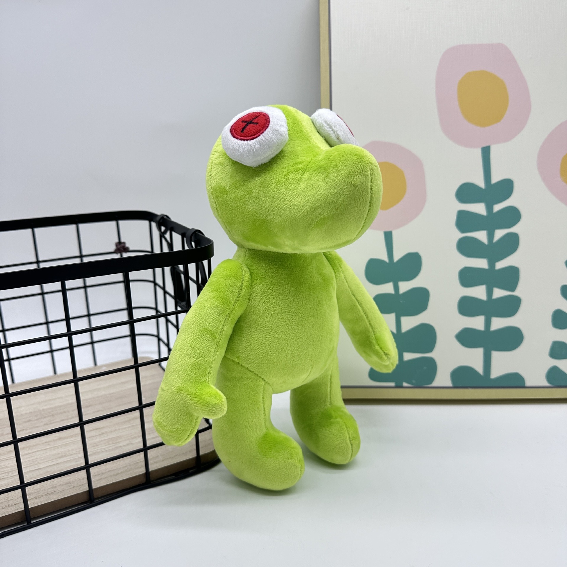 Peluche Petite Grenouille Verte Vibrante Runmo - Poupée en Peluche de 26 cm avec des yeux en croix rouge 13