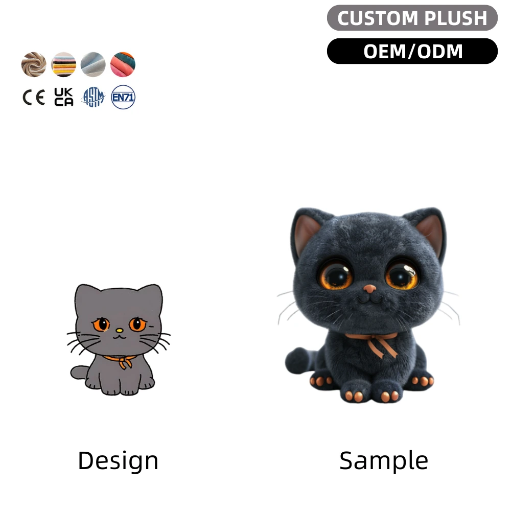 CE OEM ODM Manufacturer Custom Black Cat Plush Pillow Toy Soft Kawaii Plushies Stuffed Animals Peluche Chat Noir Réalist 1