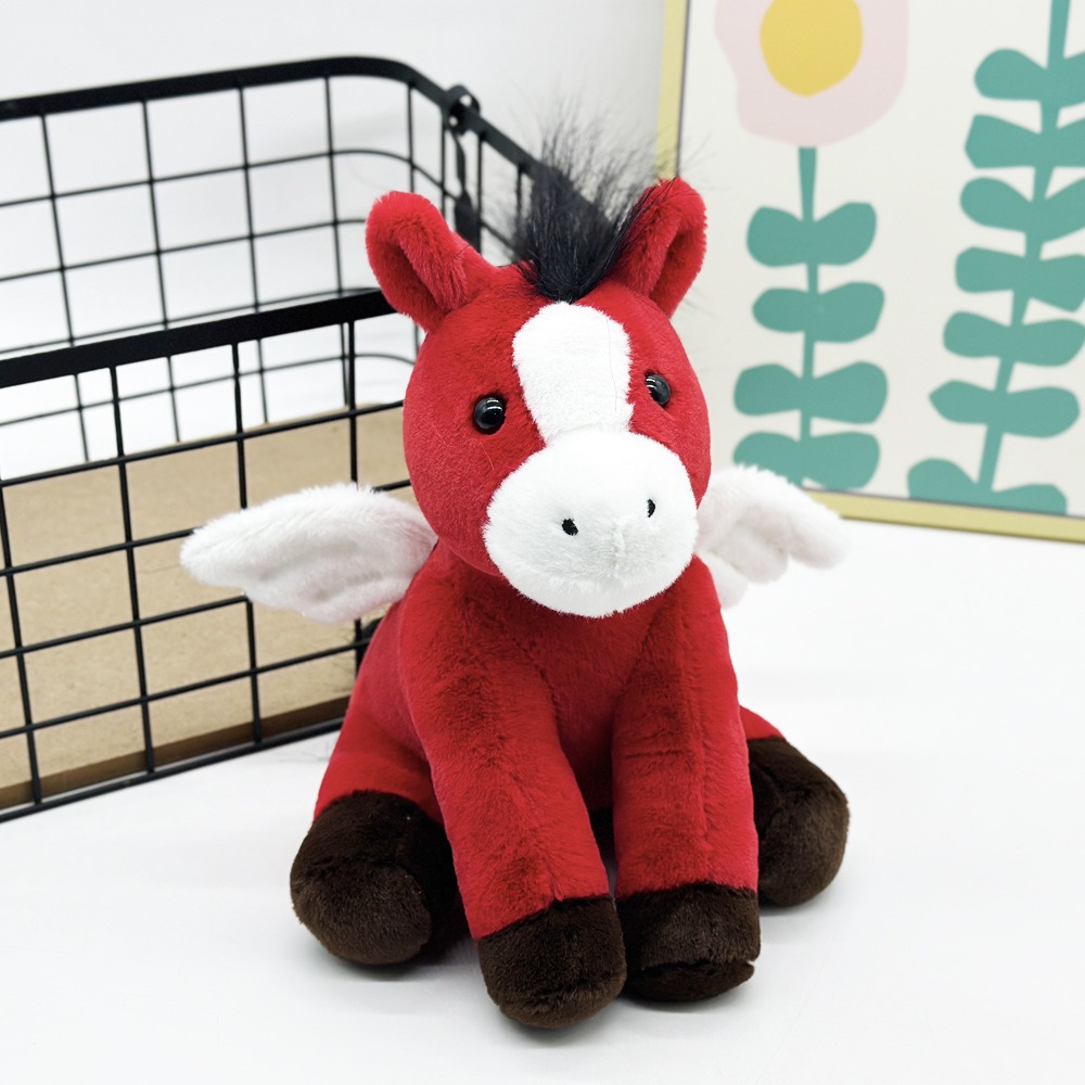 Pégase ailé rouge et blanc en peluche de 23 cm | Adorable compagnon cheval volant en peluche 11