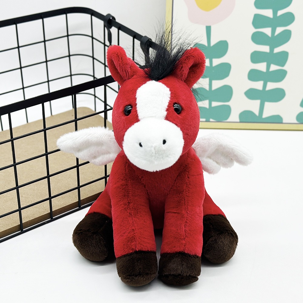 Pégase ailé rouge et blanc en peluche de 23 cm | Adorable compagnon cheval volant en peluche 12