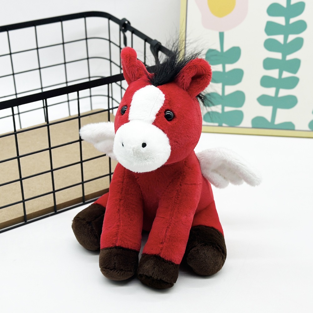 Pégase ailé rouge et blanc en peluche de 23 cm | Adorable compagnon cheval volant en peluche 13