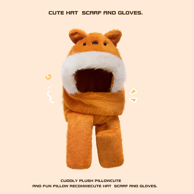 Soft Plush Fox Hat for Winter with Handmade Floral-Decorated Ears - Cute Warm Headwear for Kids and Adults Suitable 1