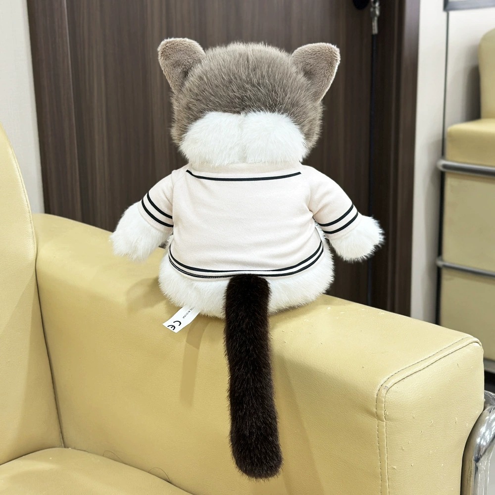 25cm Folklore Album Cardigan Plush Cat Fluffy Gray & White Uniform Soft Cuddly Stuffed Animal with Cream Jacket & Bow 21