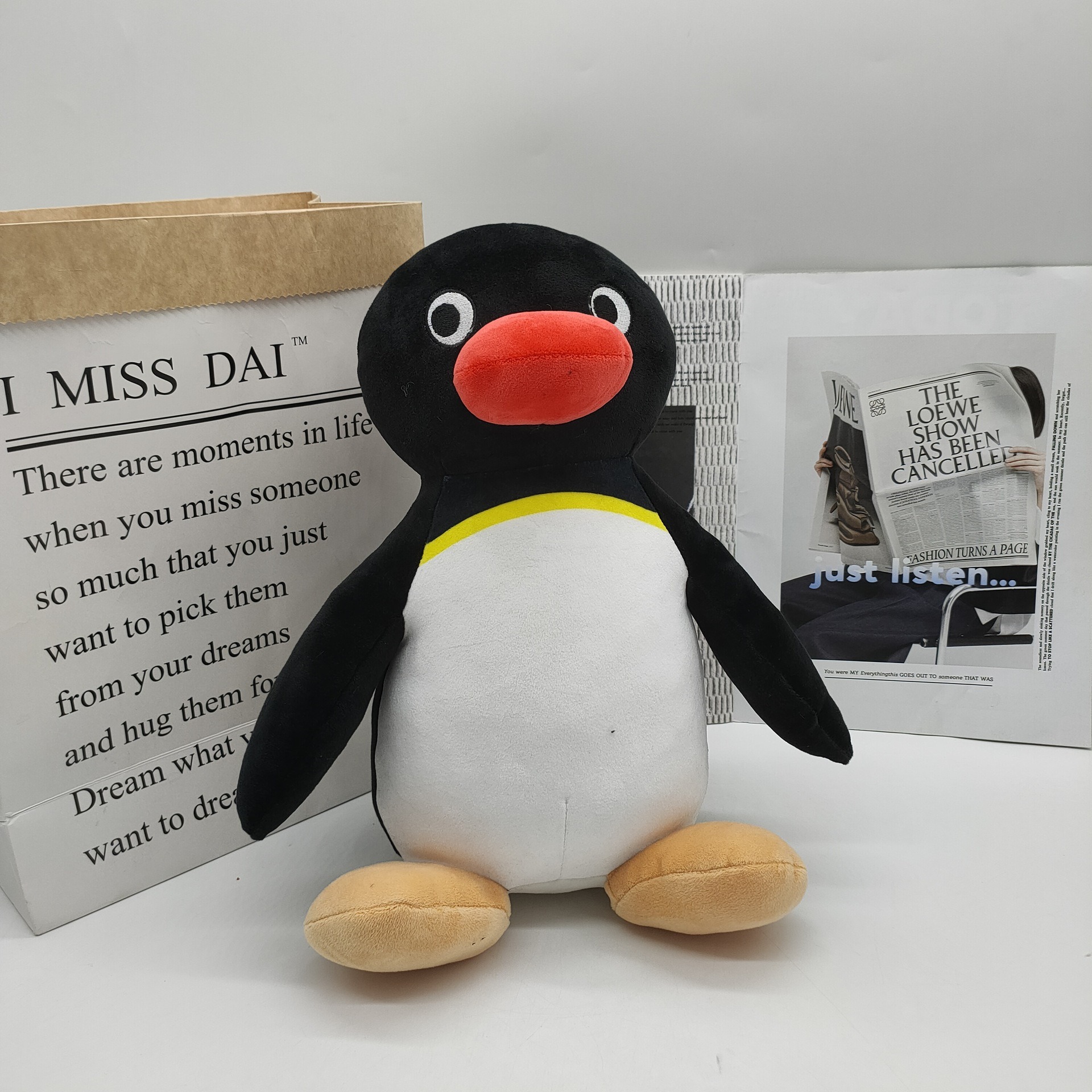 31cm Adorable Black & White Pingu  Penguin Plush Toy - Soft Stuffed Animal with Red Beak & Yellow Accent 15