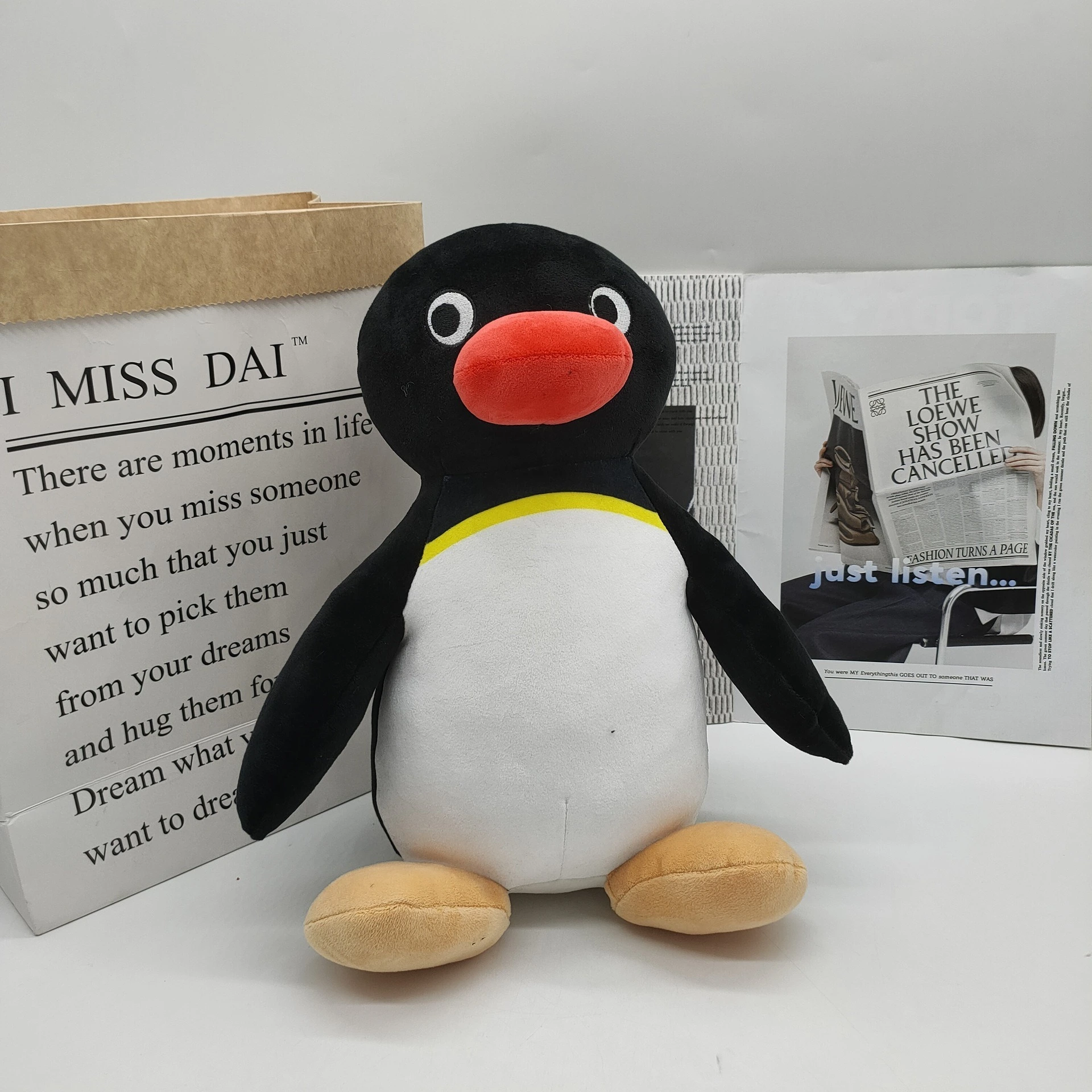 31cm Adorable Black &amp; White Pingu  Penguin Plush Toy - Soft Stuffed Animal with Red Beak &amp; Yellow Accent 1