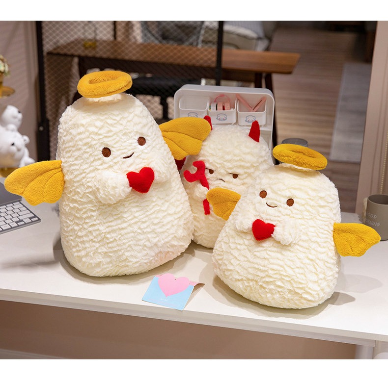 Cute Fluffy Angel & Devil Plush Toy Pair - Contrast Sweet Stuffed Dolls for Cuddling & Home Decor 12