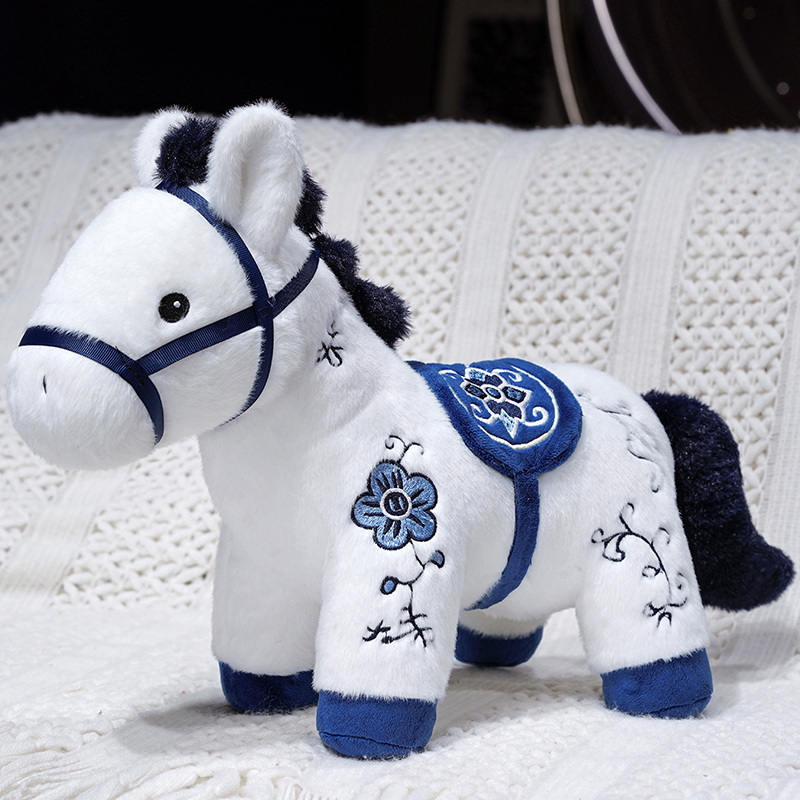 Blue and White Porcelain Pony Plush Doll - Soft Stuffed Chinese Style Blue and White Porcelain Horse Toy 11
