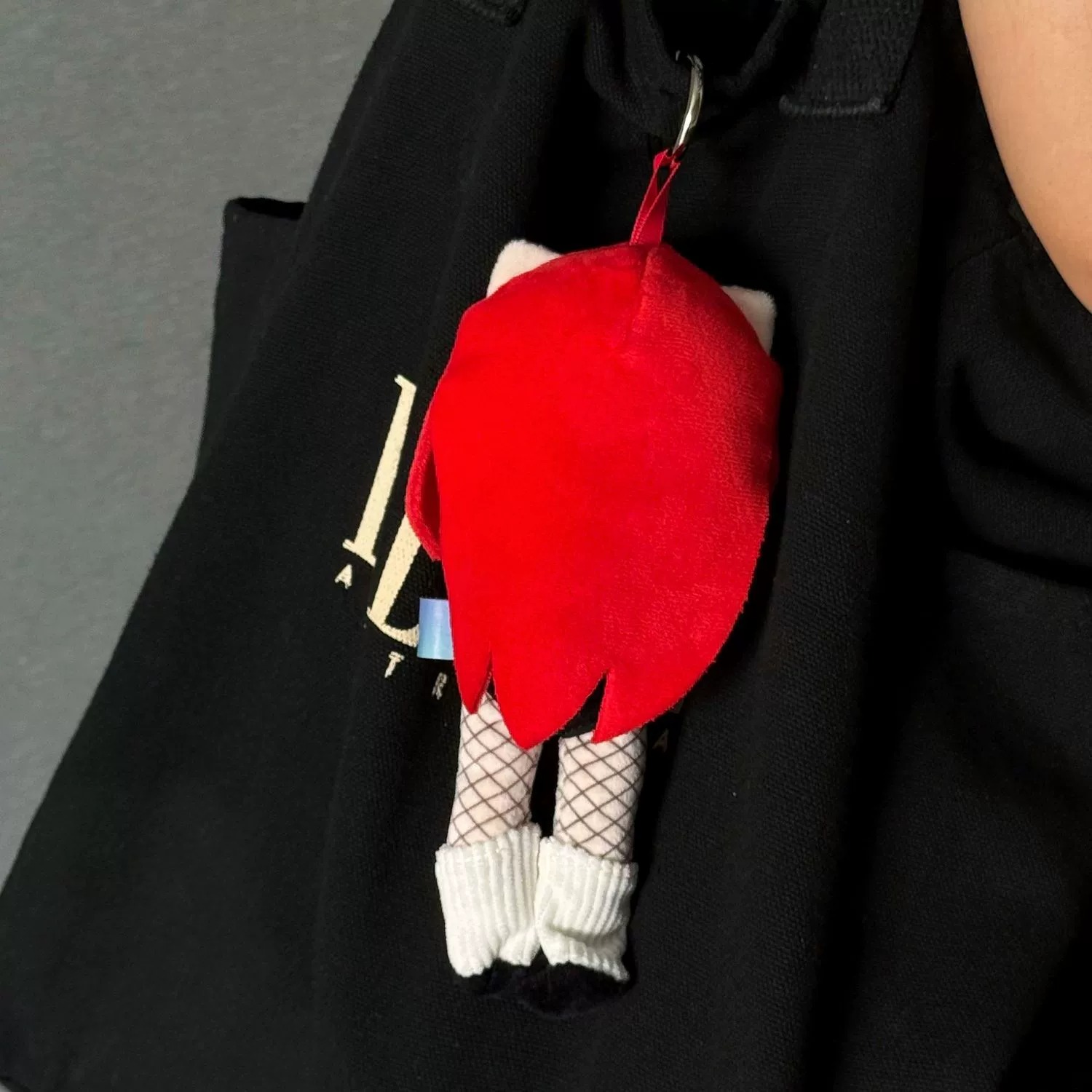 Red-Haired Hello Kitty Plush Keychain | Anime-Style Cosplay Mascot Bag Charm (Fishnet & Tie Outfit) 12