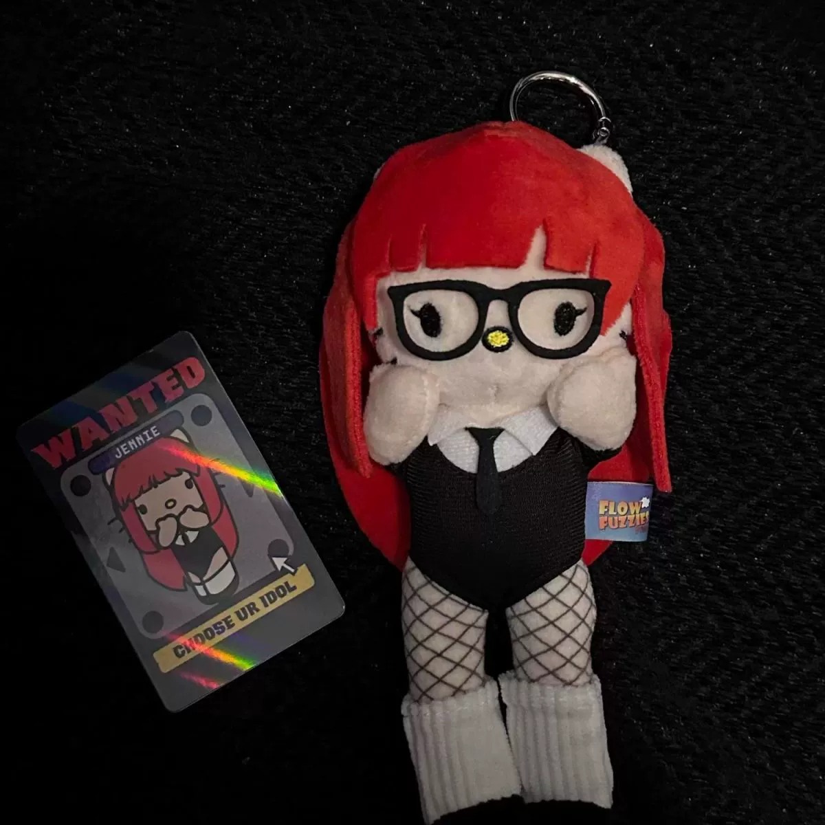 Red-Haired Hello Kitty Plush Keychain | Anime-Style Cosplay Mascot Bag Charm (Fishnet & Tie Outfit) 13