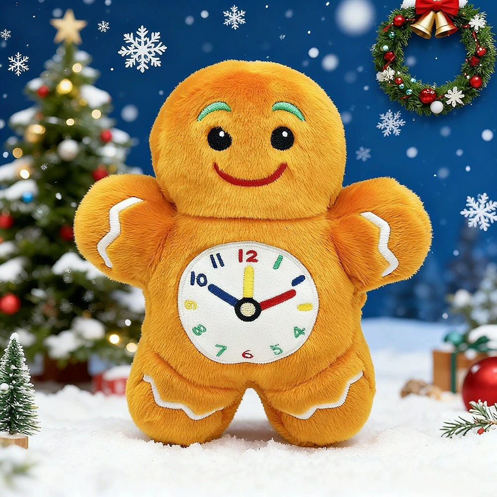 19cm Gingerbread Man Plush Toy with Colorful Clock – Educational Time-Telling Stuffed Animal for Kids 1