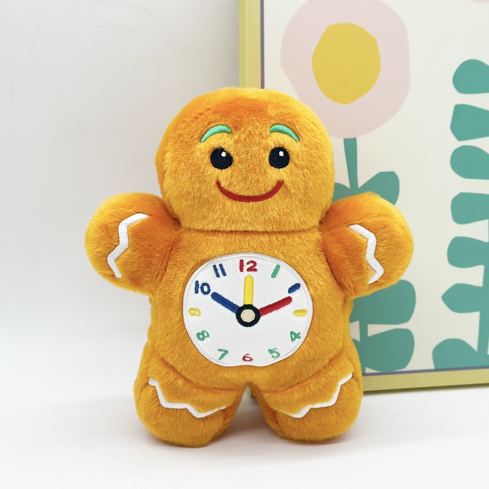 19cm Gingerbread Man Plush Toy with Colorful Clock – Educational Time-Telling Stuffed Animal for Kids 12
