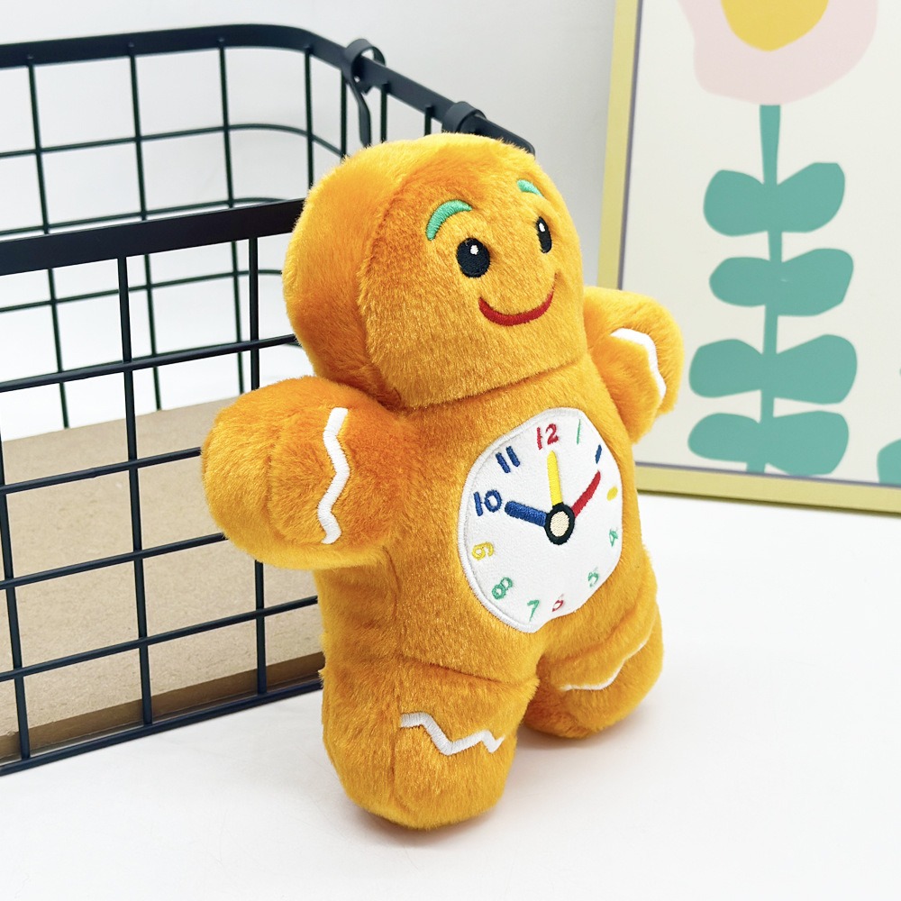 19cm Gingerbread Man Plush Toy with Colorful Clock – Educational Time-Telling Stuffed Animal for Kids 14