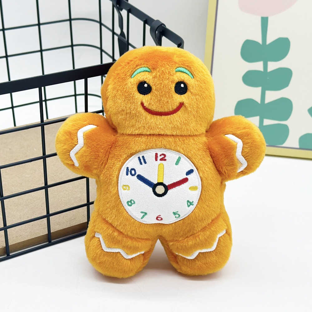 19cm Gingerbread Man Plush Toy with Colorful Clock – Educational Time-Telling Stuffed Animal for Kids 11