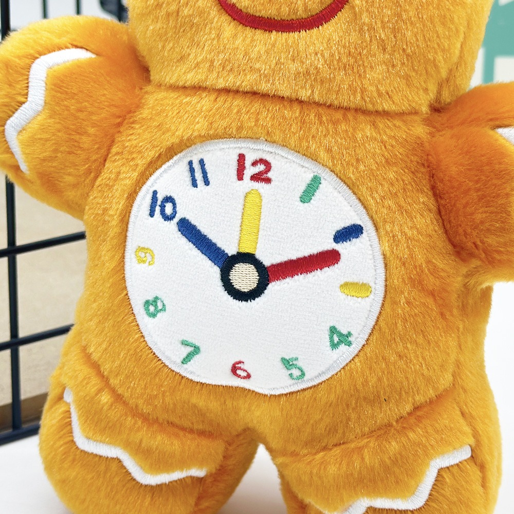 19cm Gingerbread Man Plush Toy with Colorful Clock – Educational Time-Telling Stuffed Animal for Kids 19