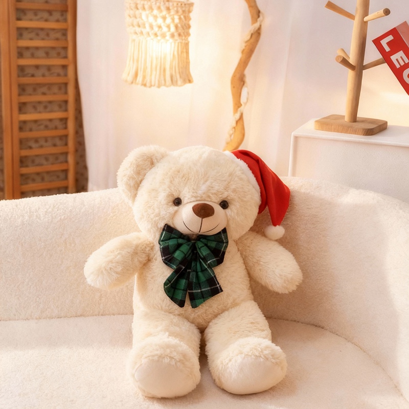Teddy Bear Plush Doll with Christmas Hat - Soft Stuffed Bear Toy for Holiday Decoration & Gifts 14