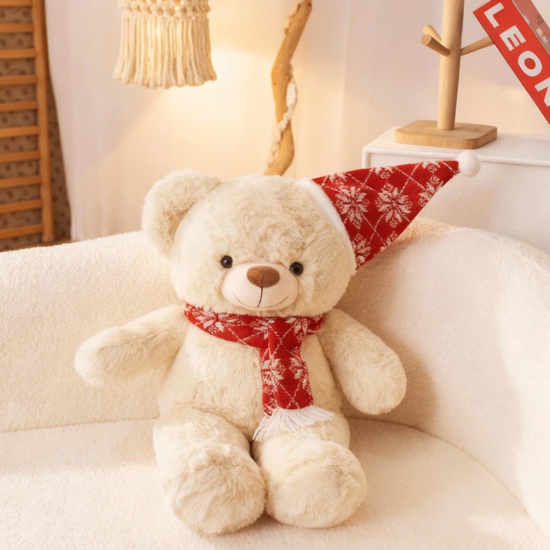 Teddy Bear Plush Doll with Christmas Hat - Soft Stuffed Bear Toy for Holiday Decoration & Gifts 12