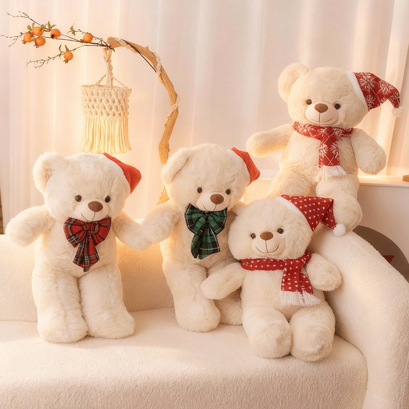 Teddy Bear Plush Doll with Christmas Hat - Soft Stuffed Bear Toy for Holiday Decoration & Gifts 16