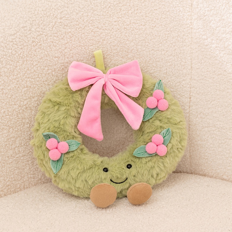 Christmas Wreath Plush Toy - Festive Stuffed Wreath Doll for Holiday Decor & Gifts 12