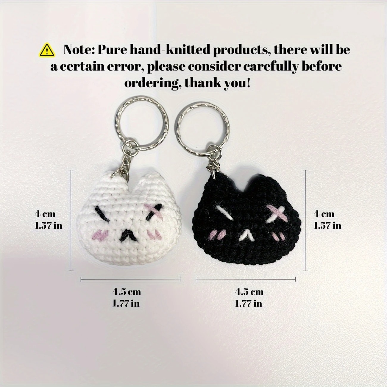 4cm Handmade Knitted Black & White Cat Couple Keychain Ornaments – Cute Mini Hanging Plush Charms Gift 18