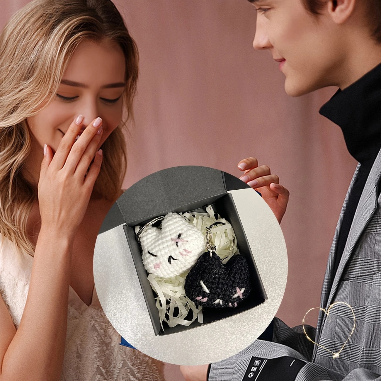 4cm Handmade Knitted Black & White Cat Couple Keychain Ornaments – Cute Mini Hanging Plush Charms Gift 19