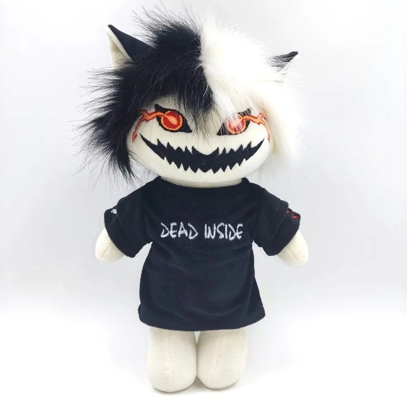 33cm Gothic Demon Cat Plush Toy with DEAD INSIDE Shirt – Spooky Cute Stuffed Animal for Alternative Style Enthusiasts 7