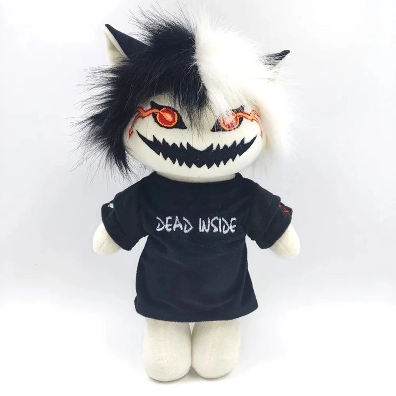 33cm Gothic Demon Cat Plush Toy with DEAD INSIDE Shirt – Spooky Cute Stuffed Animal for Alternative Style Enthusiasts 1