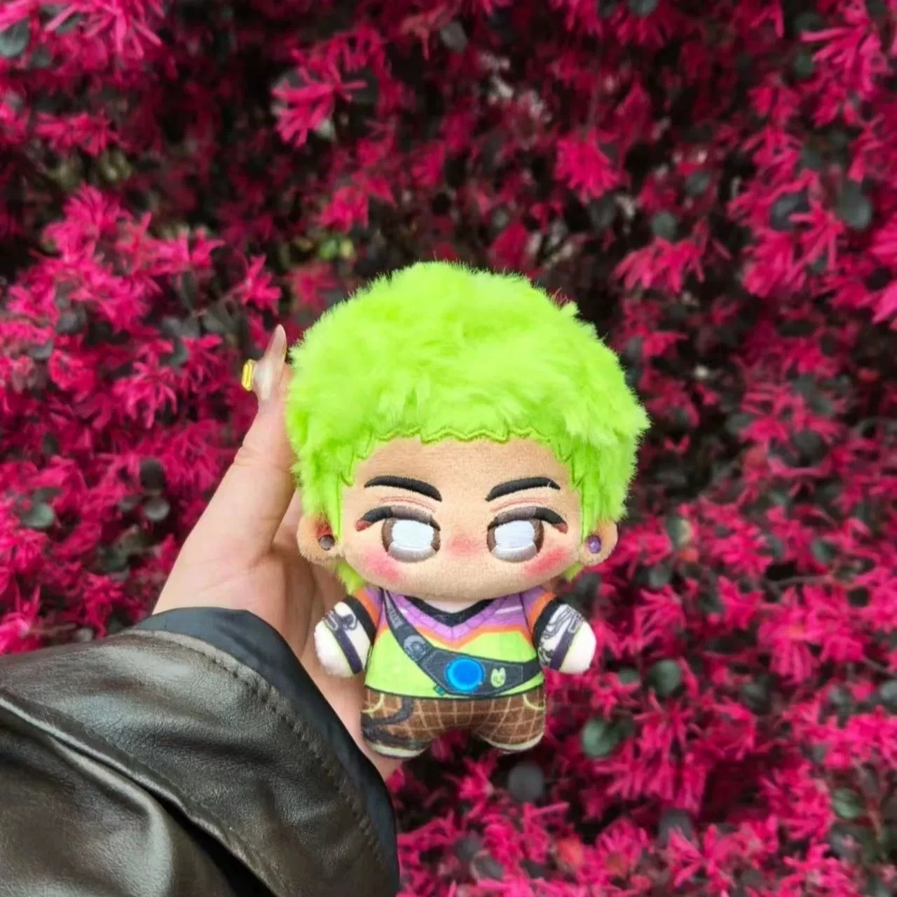 10cm Neon Green Hair Trendy Plush Doll - Stylish Character Toy with Unique Outfit &amp; Tattoo Accents 1