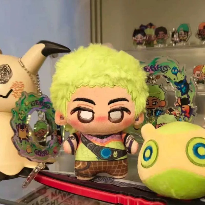 10cm Neon Green Hair Trendy Plush Doll - Stylish Character Toy with Unique Outfit & Tattoo Accents 10