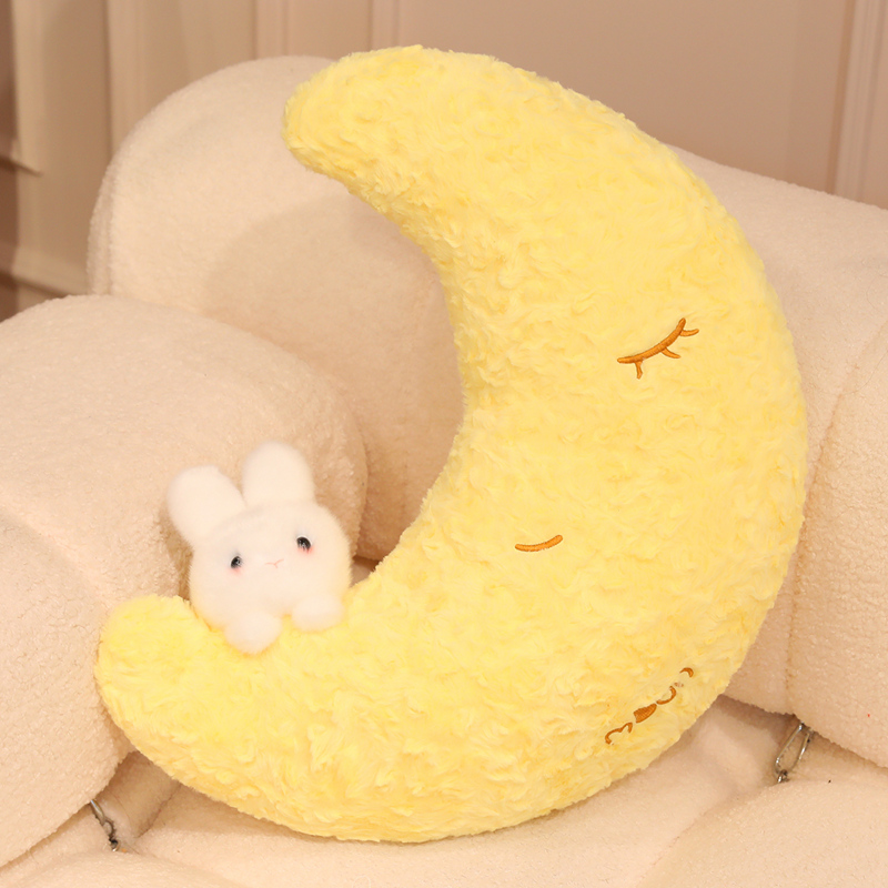 Peluche de conejo de jade con forma de luna: un bonito peluche suave con temática lunar para decorar el hogar y dar forma a un cojín. 11