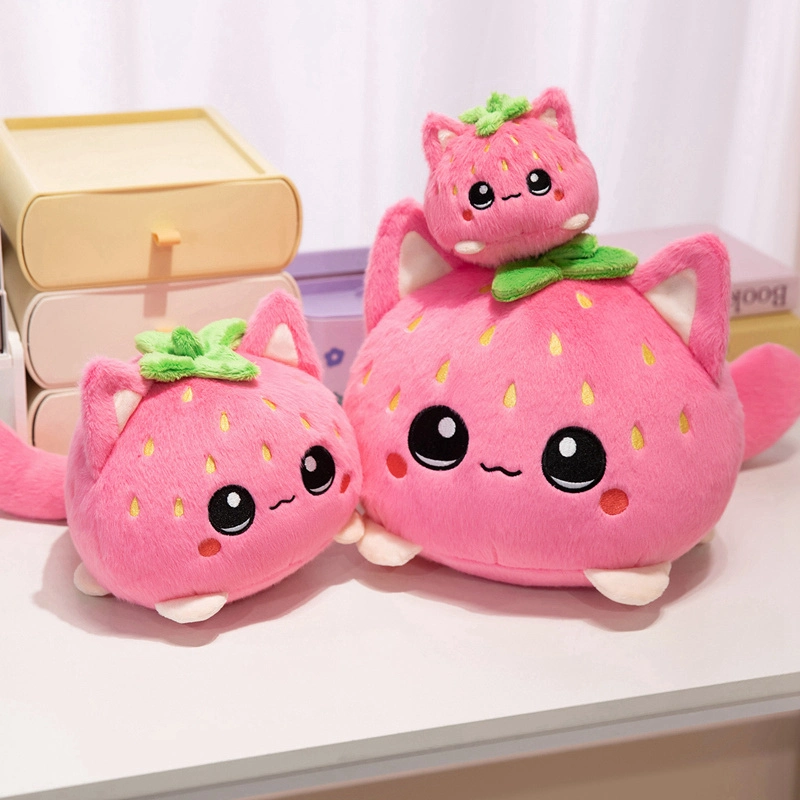 Strawberry Cat Plush Doll - Soft Stuffed Kitty with Strawberry Design 1