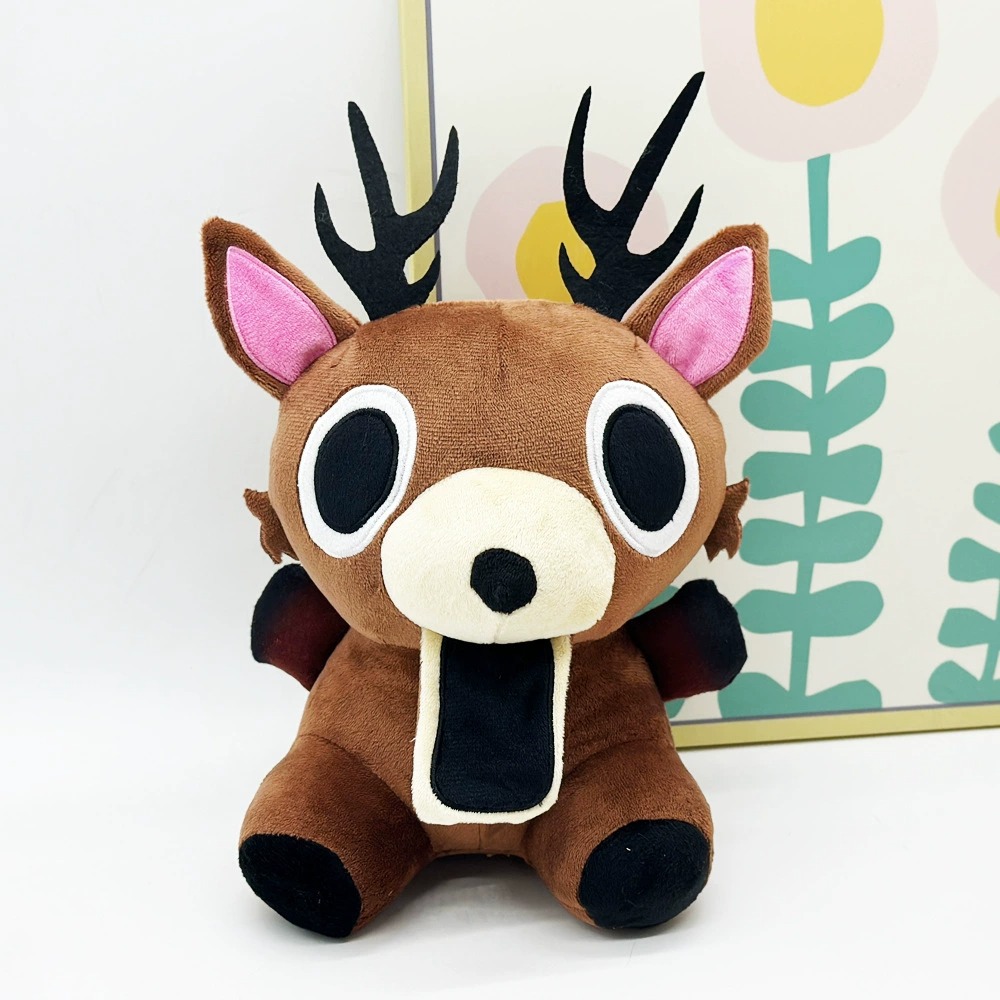 Cute Brown Deer Plush Toy with Big Eyes, Black Antlers & Unique Open-Mouth Design - Soft Stuffed Animal Doll for Collect 14