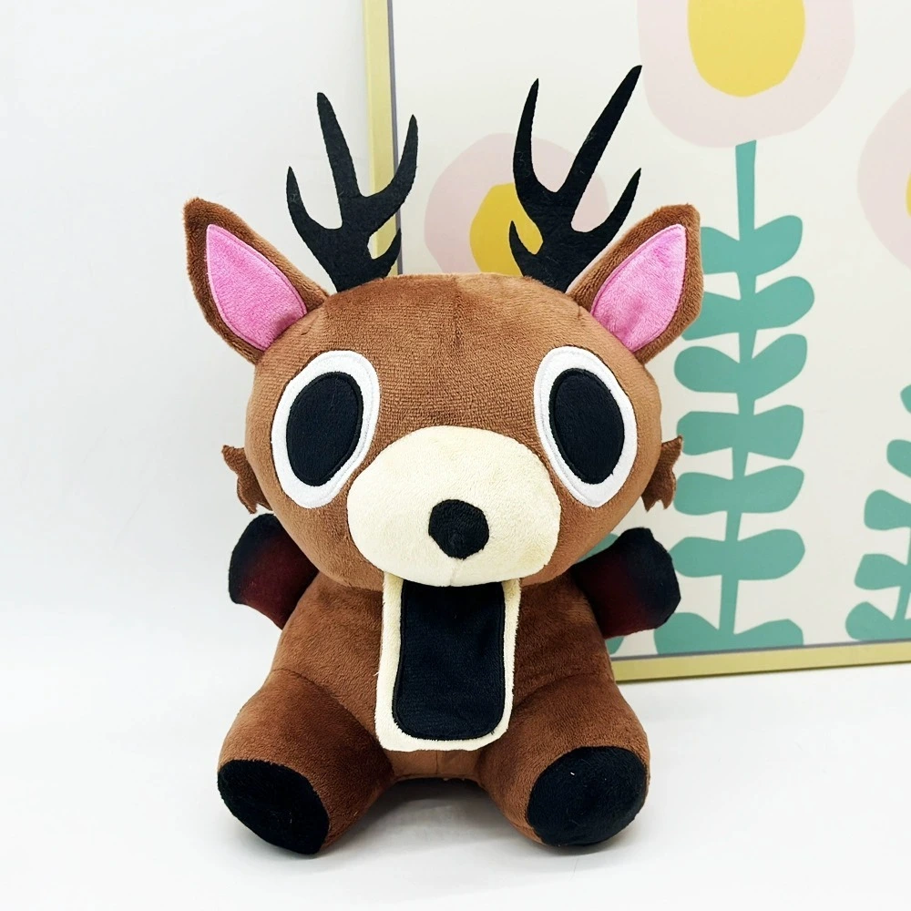 Cute Brown Deer Plush Toy with Big Eyes, Black Antlers &amp; Unique Open-Mouth Design - Soft Stuffed Animal Doll for Collect 1