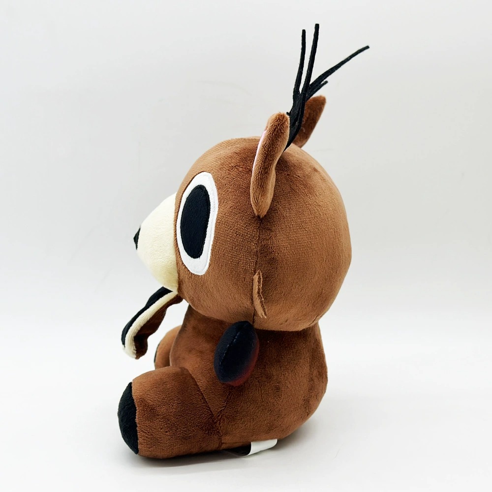 Cute Brown Deer Plush Toy with Big Eyes, Black Antlers & Unique Open-Mouth Design - Soft Stuffed Animal Doll for Collect 16
