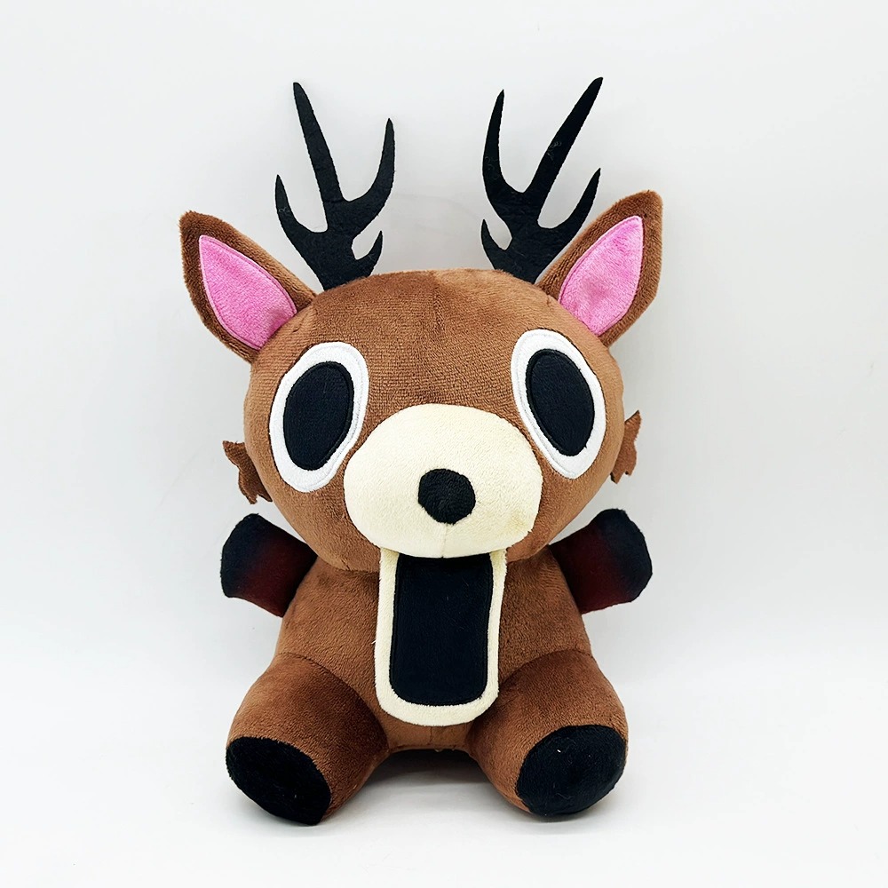 Cute Brown Deer Plush Toy with Big Eyes, Black Antlers & Unique Open-Mouth Design - Soft Stuffed Animal Doll for Collect 15