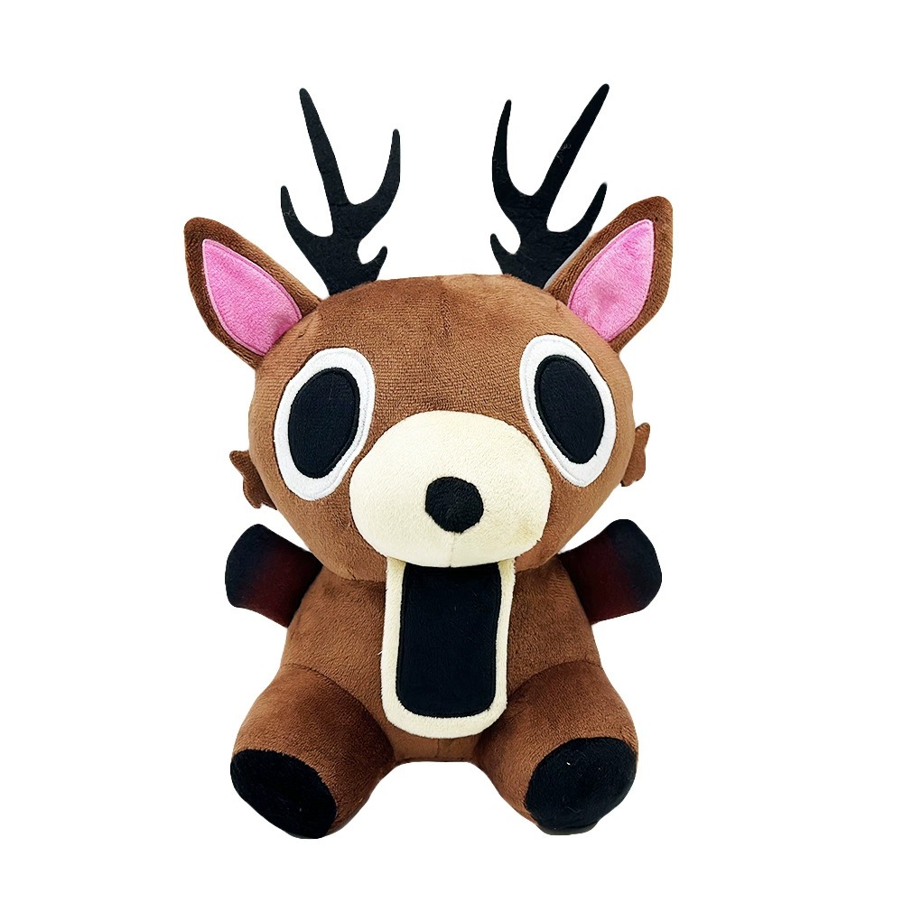Cute Brown Deer Plush Toy with Big Eyes, Black Antlers & Unique Open-Mouth Design - Soft Stuffed Animal Doll for Collect 18