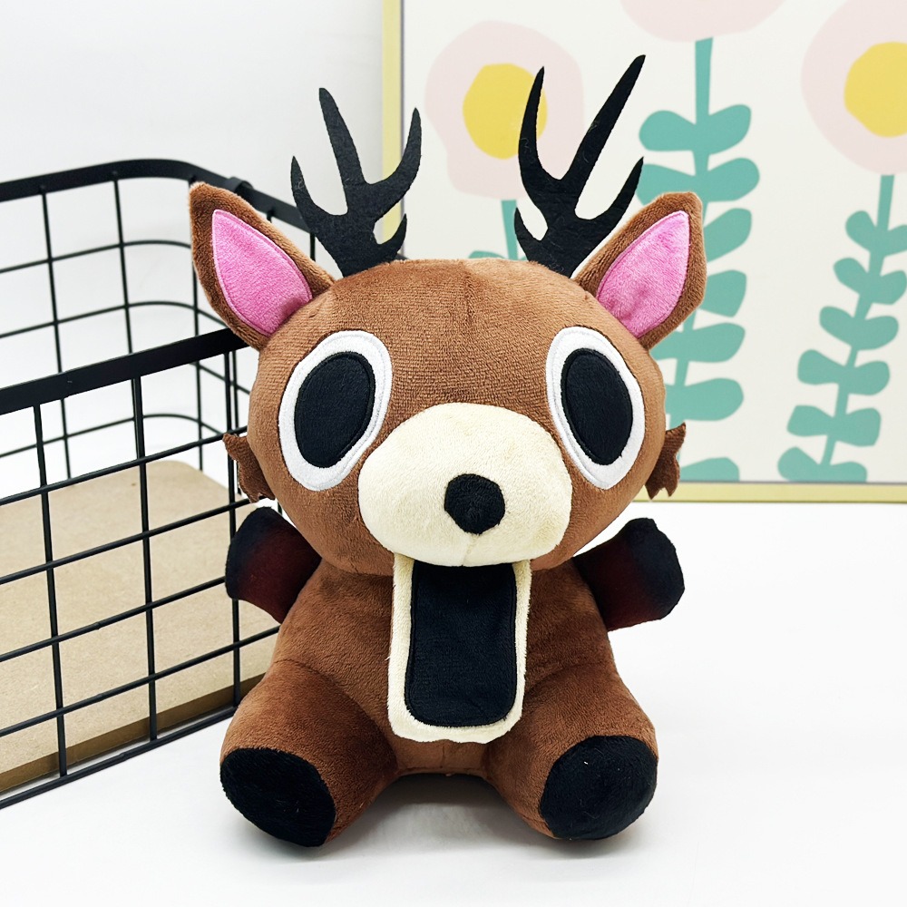 Cute Brown Deer Plush Toy with Big Eyes, Black Antlers & Unique Open-Mouth Design - Soft Stuffed Animal Doll for Collect 11