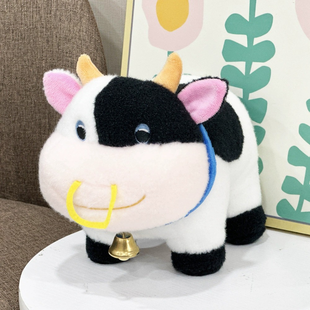 Cute Black & White Cow Plush Toy with Nose Ring and Bell, 18cm Tall 203g, Soft Stuffed Animal Doll for Kids & Gifts 13