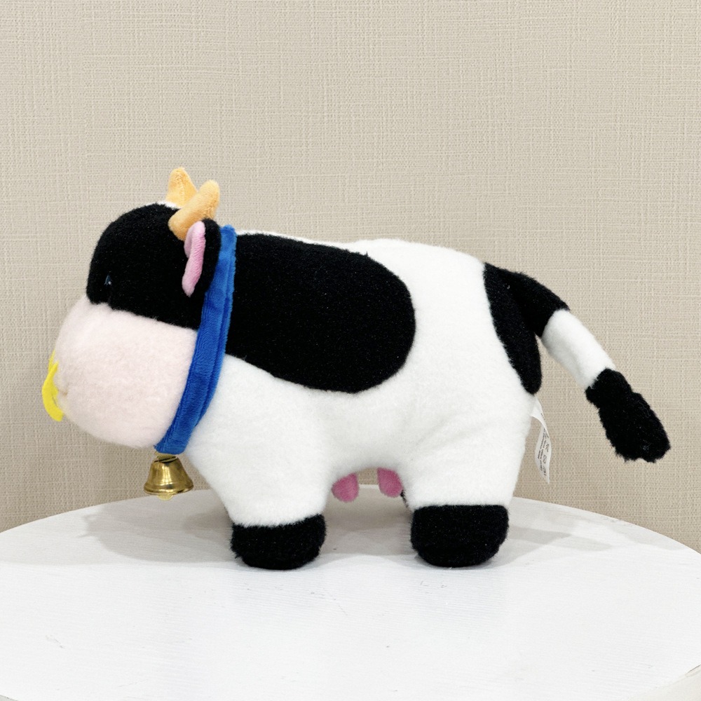 Cute Black & White Cow Plush Toy with Nose Ring and Bell, 18cm Tall 203g, Soft Stuffed Animal Doll for Kids & Gifts 16
