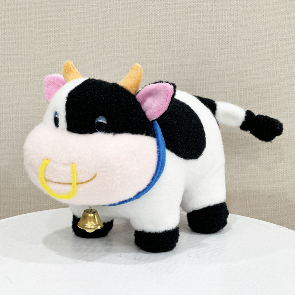 Cute Black & White Cow Plush Toy with Nose Ring and Bell, 18cm Tall 203g, Soft Stuffed Animal Doll for Kids & Gifts 15