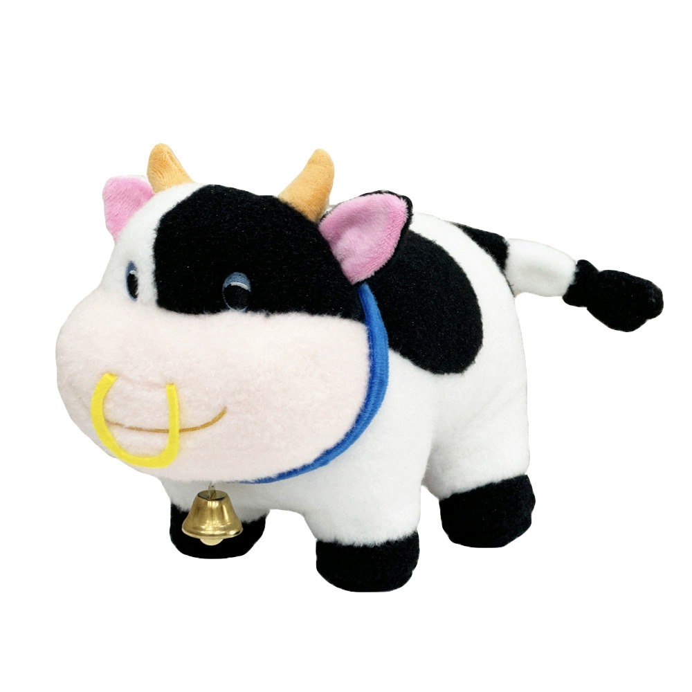 Cute Black & White Cow Plush Toy with Nose Ring and Bell, 18cm Tall 203g, Soft Stuffed Animal Doll for Kids & Gifts 21