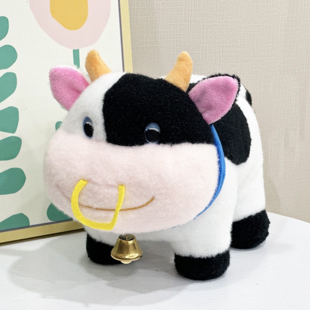 Cute Black & White Cow Plush Toy with Nose Ring and Bell, 18cm Tall 203g, Soft Stuffed Animal Doll for Kids & Gifts 19