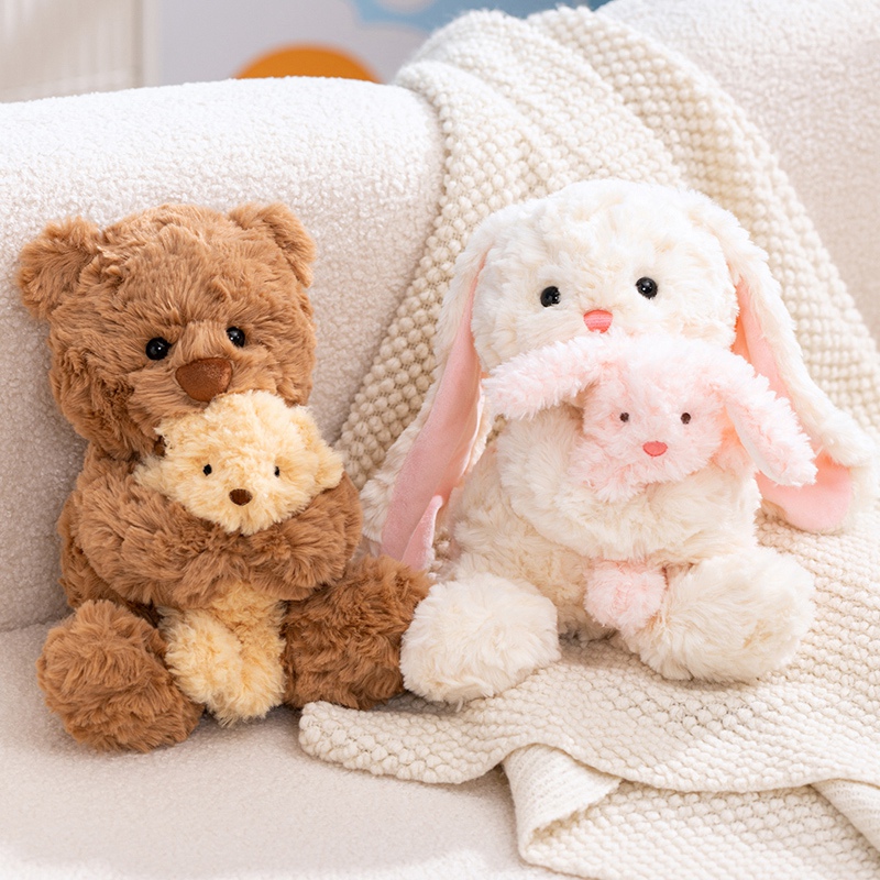 Hugging Bear & Hugging Rabbit Plush Toys - Soft Stuffed Animal Dolls for Kids Adults 15