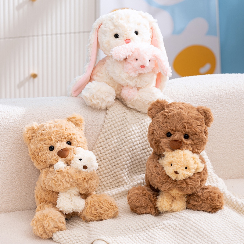 Hugging Bear & Hugging Rabbit Plush Toys - Soft Stuffed Animal Dolls for Kids Adults 11