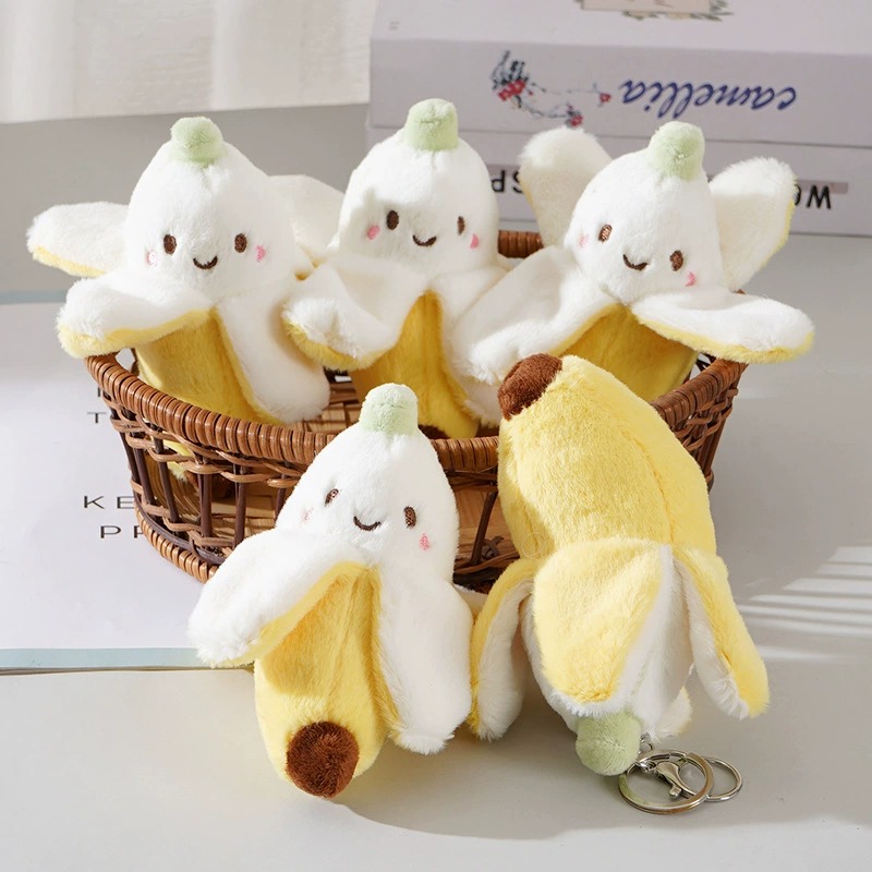 13cm Cute Peeled Banana Plush Keychain - Adorable Smiling Fruit Stuffed Toy Key Ring for Bags Banana Soft Toy 14